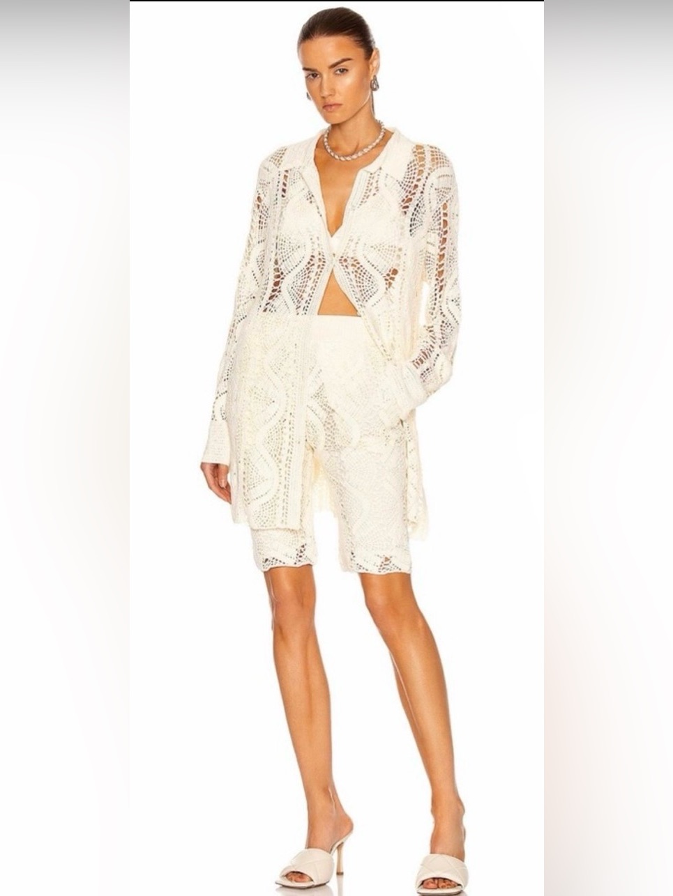 $695 New Helmut Lang Revolve Cream Crochet Biker Shorts Size Medium